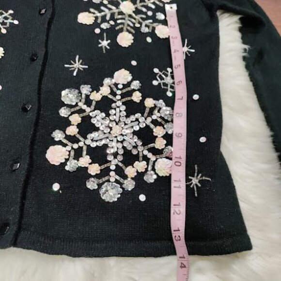 Tiara International Black Tight Knit Christmas Cardigan Small - Picture 10 of 12